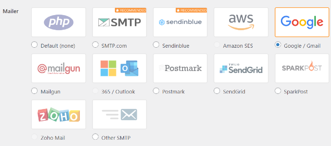 A Google Mail SMTP setup page