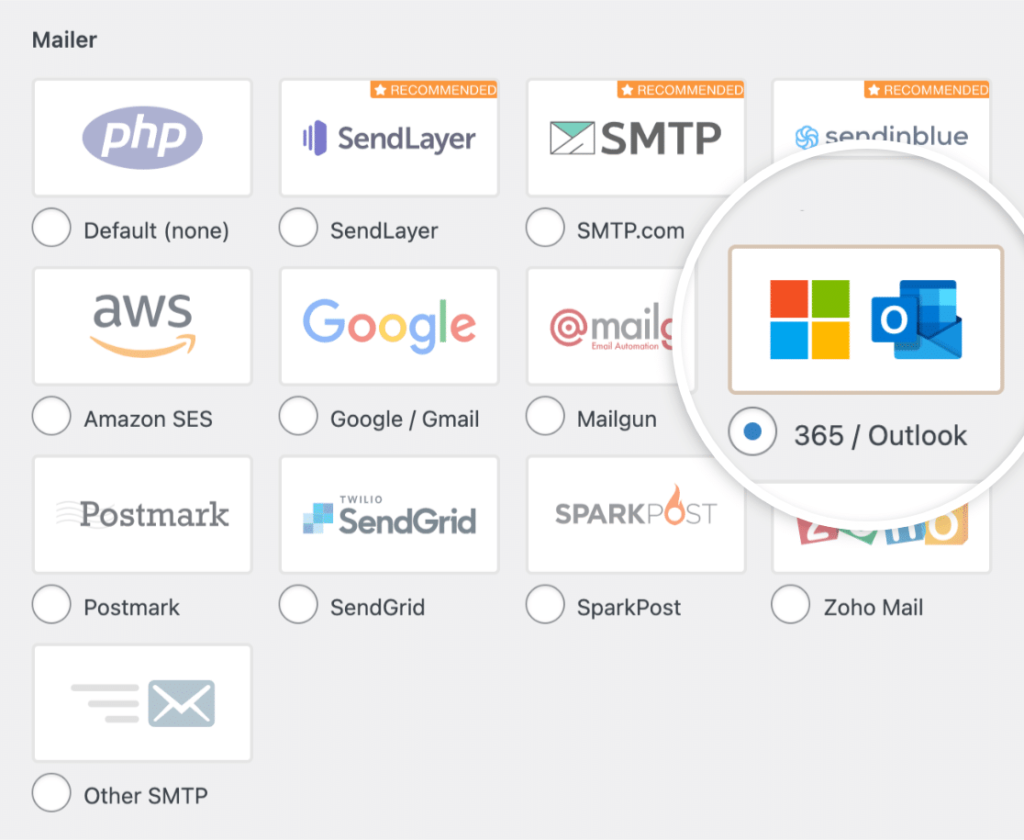An Office365 Mail SMTP setup page